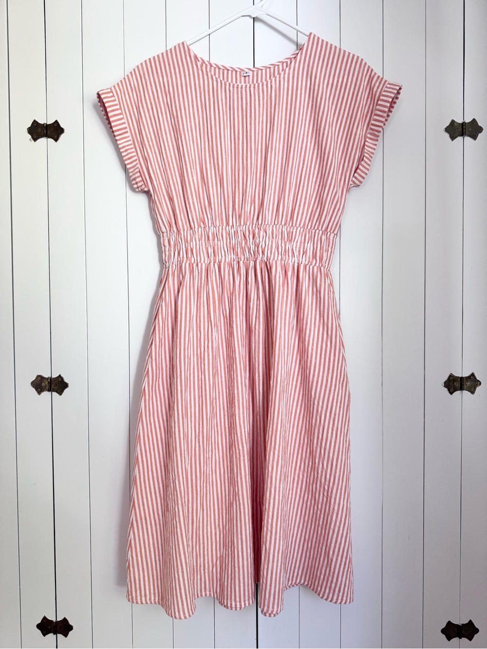 Amazon ANRABESS Womens Striped A-line Midi Dress (S, orange/white)